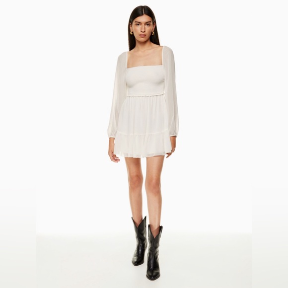 Aritzia Dresses & Skirts - Aritzia Wilfred Tempest Smocked‎ Chiffon Mini Dress MEDIUM milkmaid Cottagecore